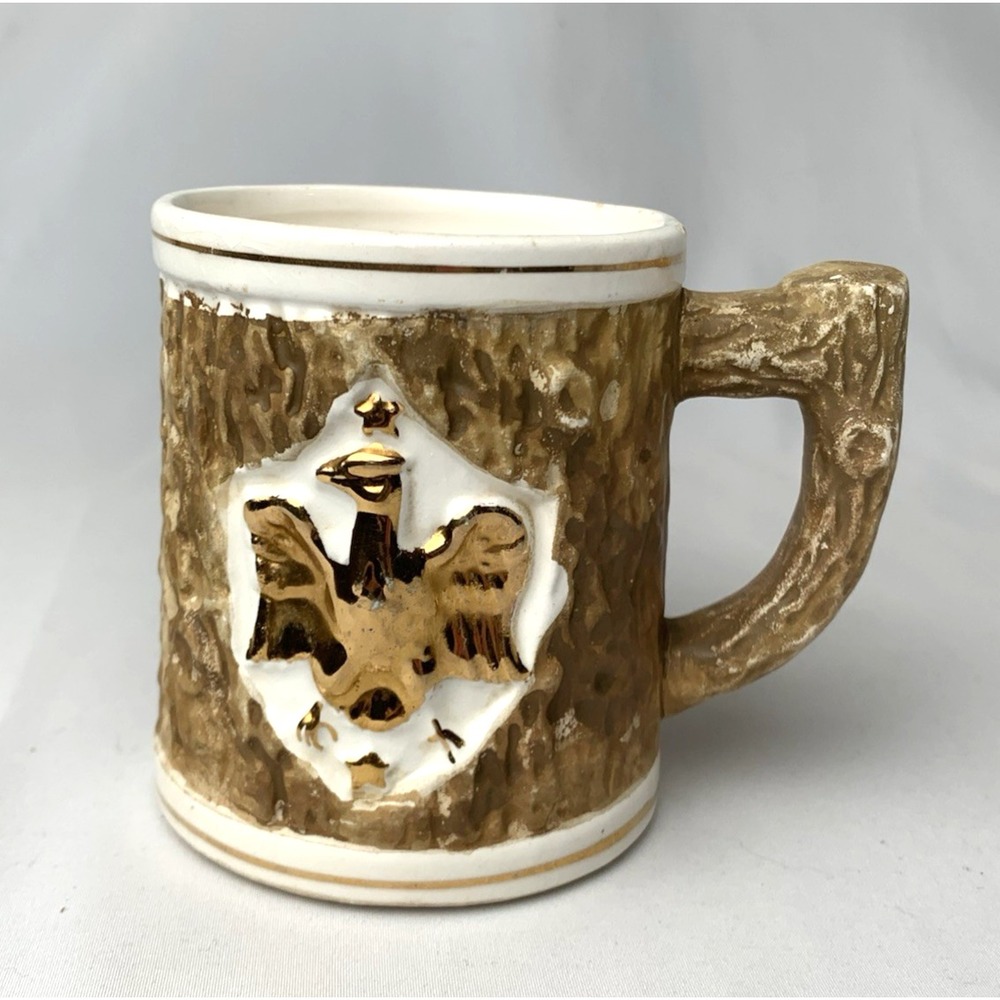 Holt Howard Shiny Gold Eagle Mug Vintage 1962 Faux Wood Ceramic MCM Kitsch